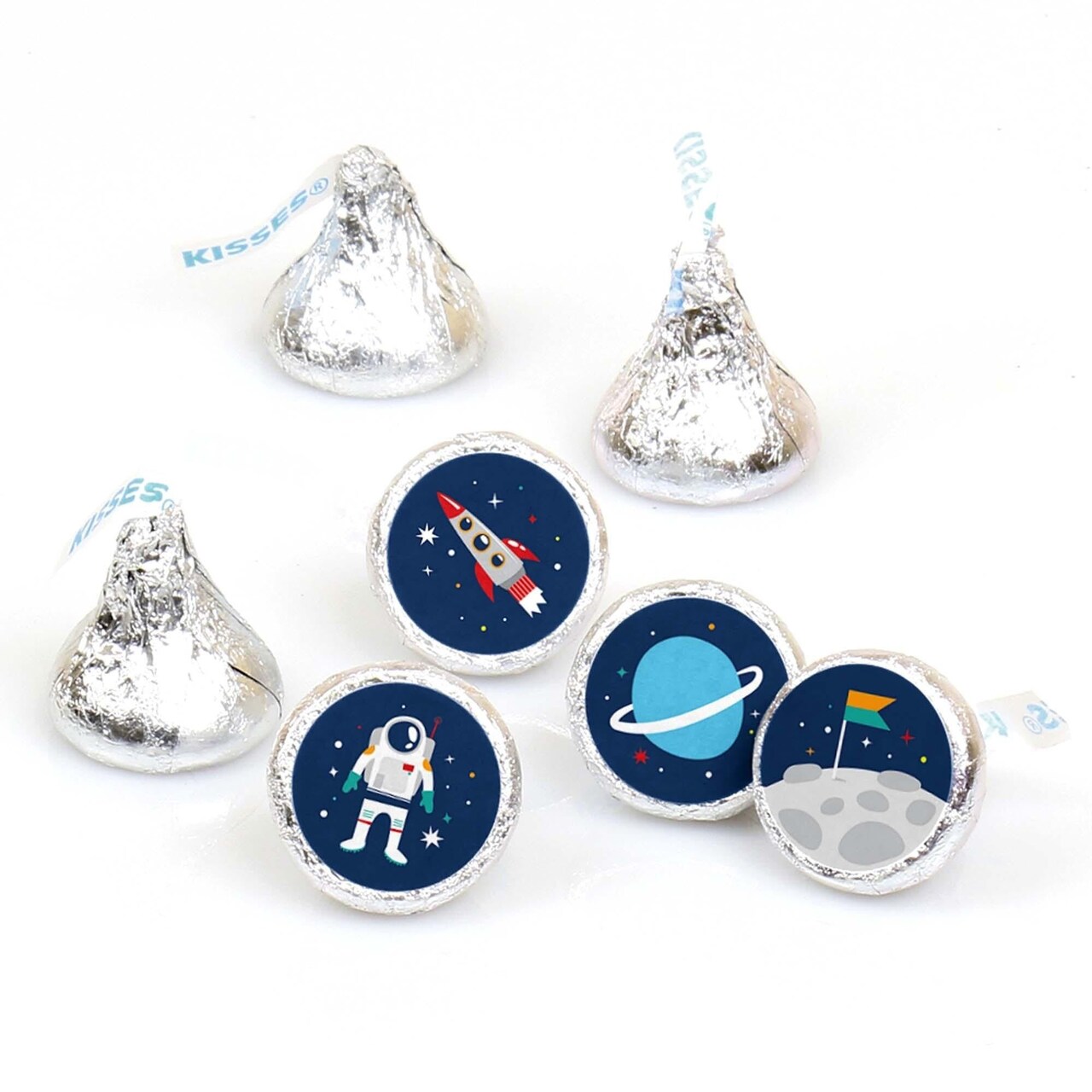 Big Dot of Happiness Blast Off to Outer Space - Rocket Ship Party Round Candy Sticker Favors - Labels Fits Chocolate Candy (1 sheet of 108)